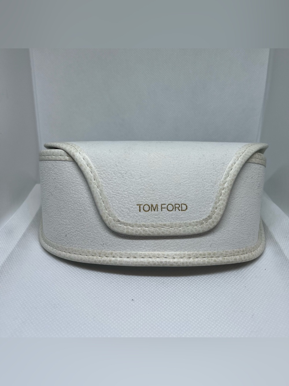 Tom Ford White Sunglasses Case with Gold Logo